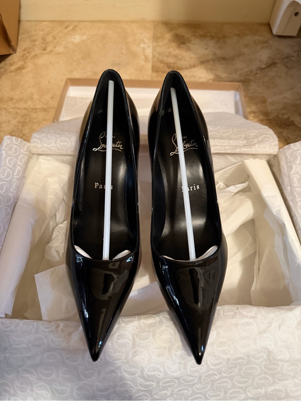 Christian Louboutin Miss Z 38 Black Patent Pointed-Toe Pumps